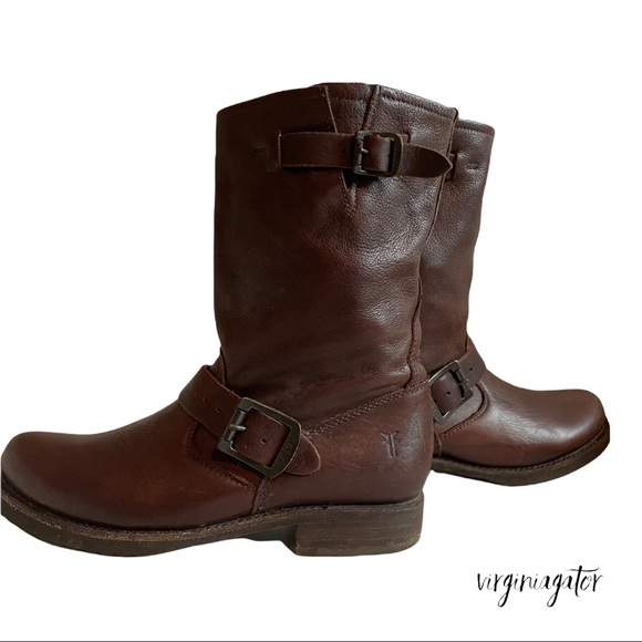 Frye Veronica Short Soft Dark Brown Vintage Leather Engineer Moto Style Boots - Picture 4 of 11